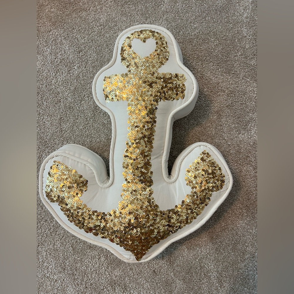 Pottery Barn kids, gold, sequence anchor pillow.